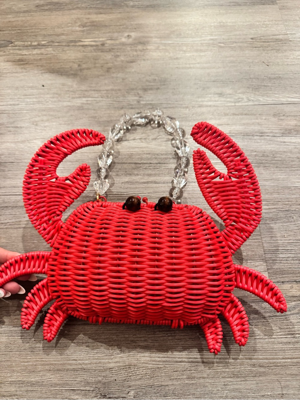 Red Crab Woven Handbag with Beaded Handle Novelty